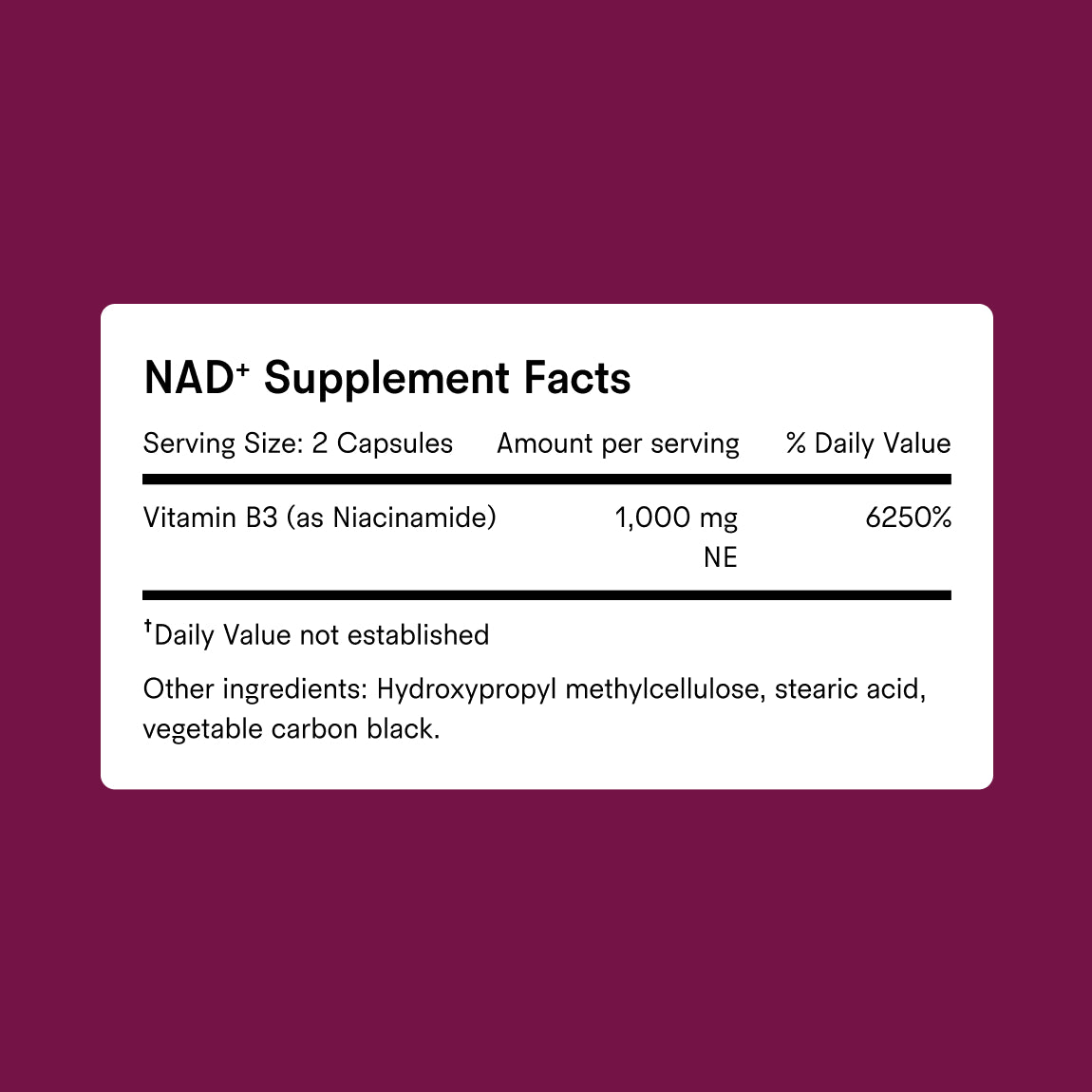 NAD+ Supplement Facts